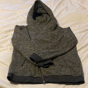 Women's Brown Asymmetrical Zip Warm Fleece Jacket with Cozy Hood. XL.